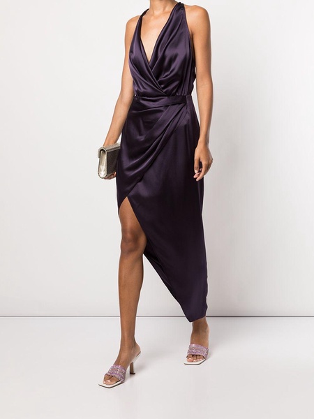 asymmetric halterneck silk dress