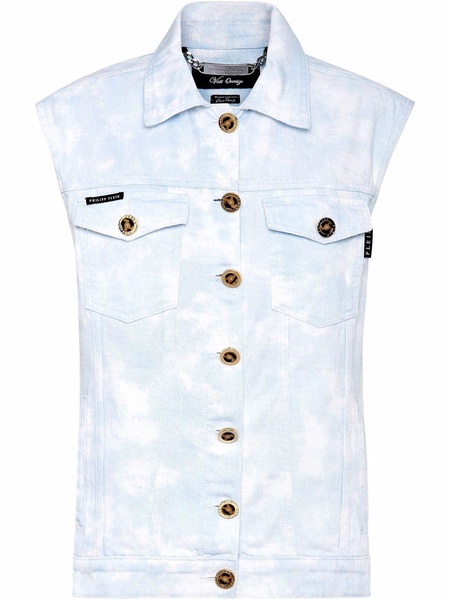 bleach-effect denim vest