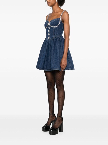 Self Portrait Diamante Denim Flared Dress