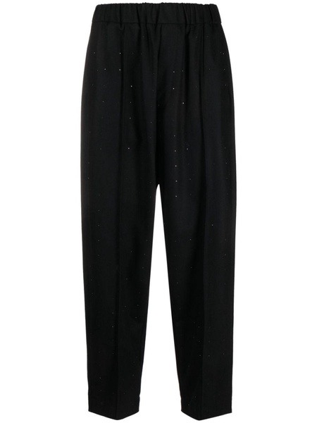 rhinestone-embellished tapered wool trousers