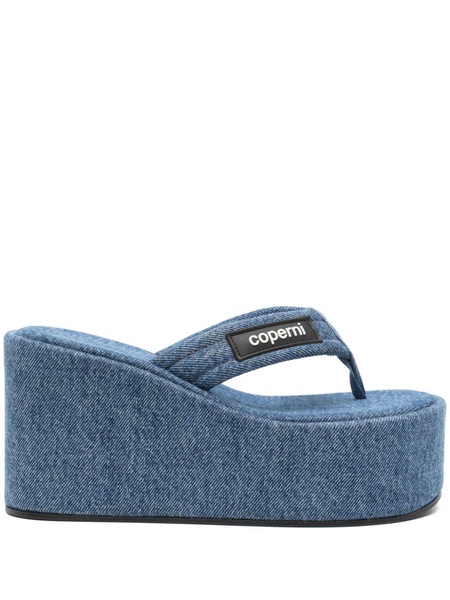 denim 100mm wedge sandals