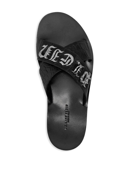 logo-plaque leather sandals