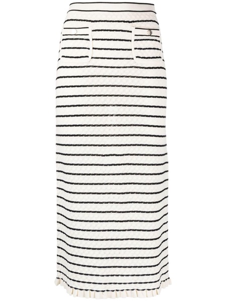 pointelle-knit striped midi skirt