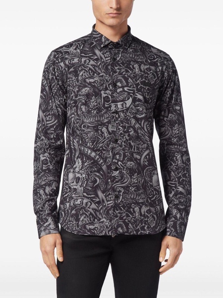 tattoo-print long-sleeve shirt