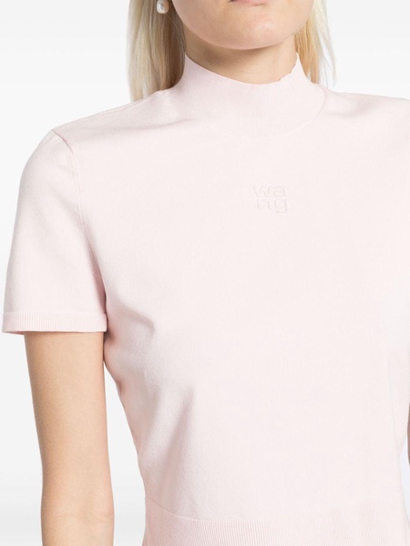 logo-embossed mock-neck knitted top