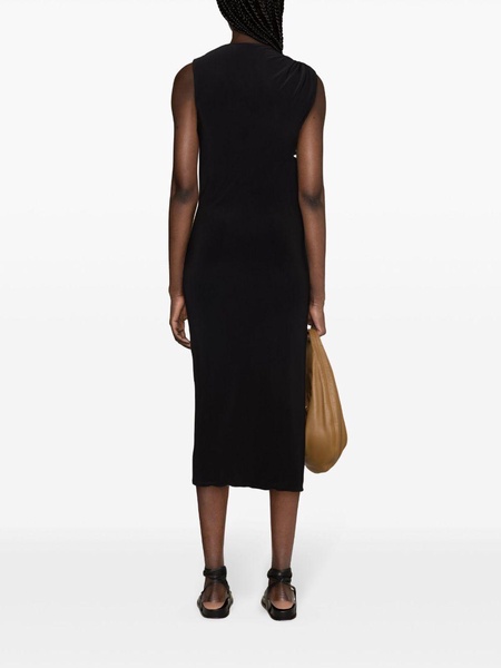 asymmetric-neck sleeveless midi dress