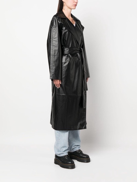 polished-effect tied trench coat 