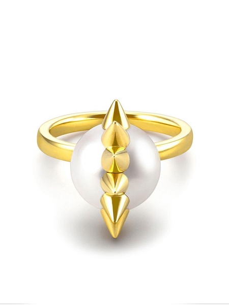 18kt yellow gold Collection Line Danger Spike pearl ring