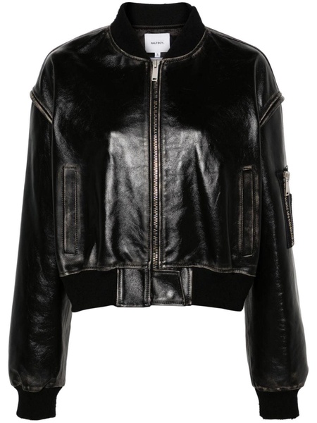 cropped leather bomber jacket