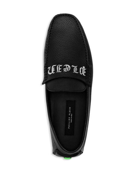 logo-lettering leather loafers 