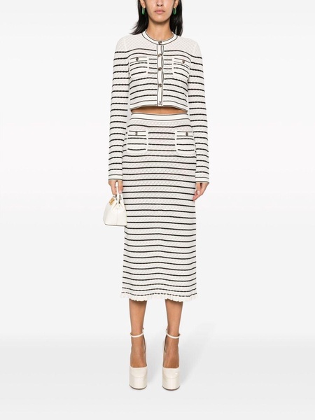 pointelle-knit striped midi skirt