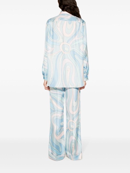 abstract-print silk twill trousers