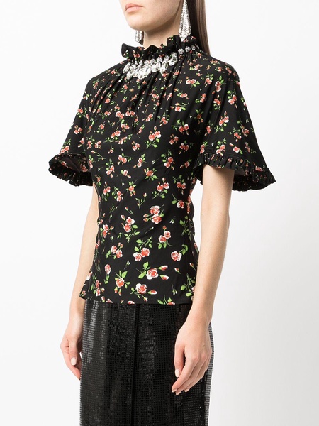 floral-print jewelled blouse