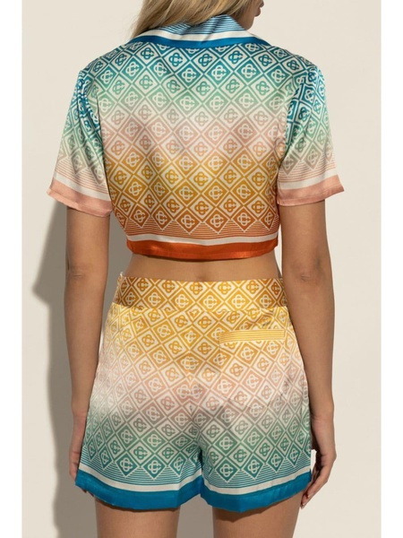 Gradient Monogram silk cropped top