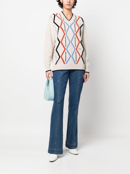 intarsia-knit long-sleeved jumper