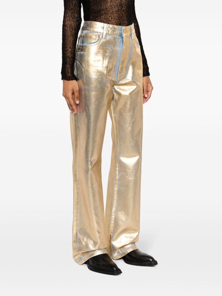 metallic coated high-rise straight-leg jeans