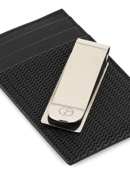 logo-plaque woven leather cardholder