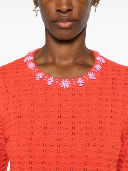 floral-appliqué knitted sweater