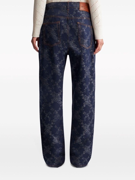 floral-jacquard straight-leg jeans