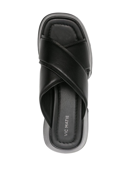 crossover-strap leather slides