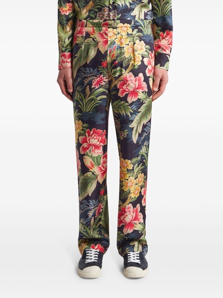 floral-print silk trousers