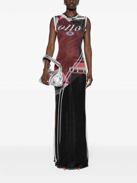 soccer-print mesh maxi dress