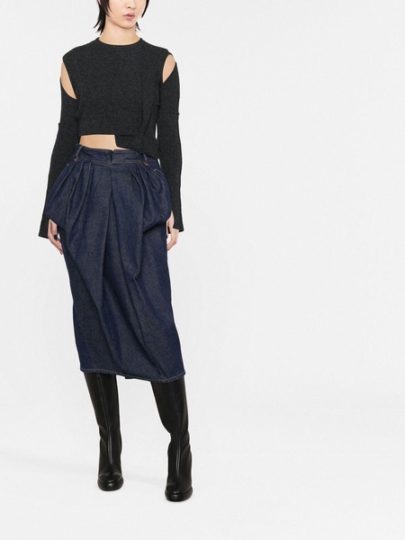 pleated denim skirt