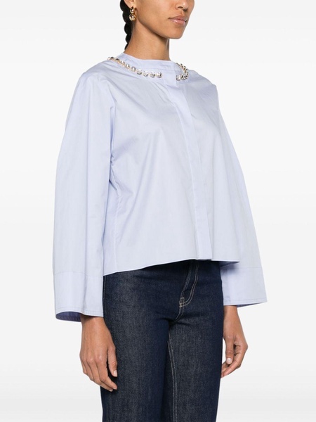 crystal-neckline cropped shirt