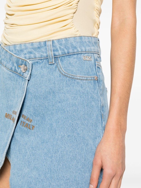 logo-embroidered mini denim skirt