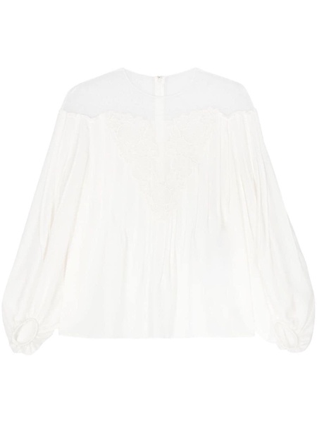 guipure-panel georgette-crepe blouse