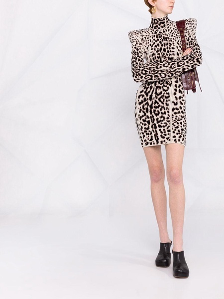 structured-shoulder leopard dress