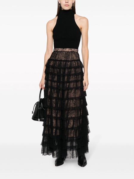 ruffled Chantilly-lace maxi skirt