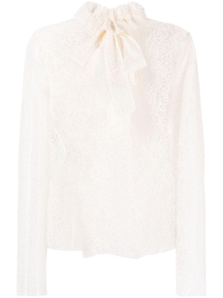 floral-lace sheer blouse