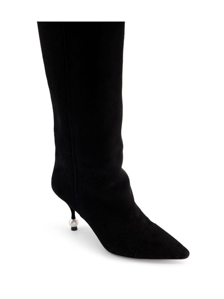 pearl-heel suede boots