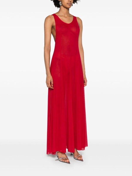 Red A-line Silk Maxi Dress