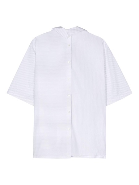 bird-appliqué pinstriped shirt