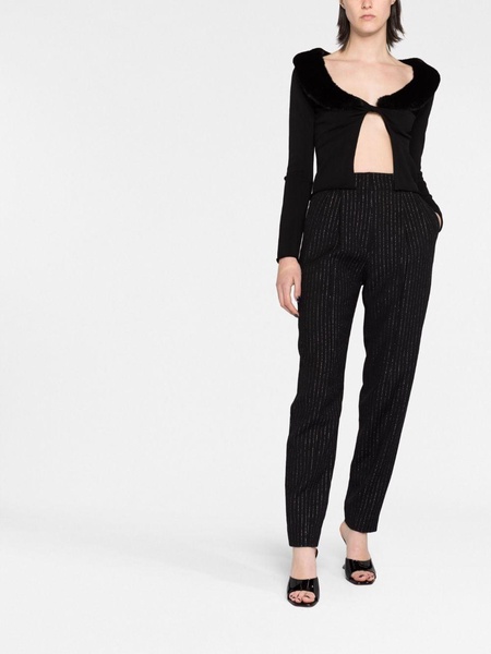 pinstripe wool trousers