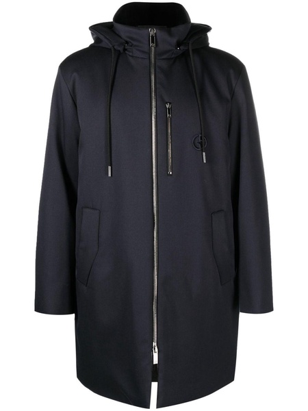 drawstring-hooded zipped coat