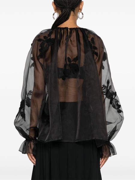 floral-lace detail organza blouse