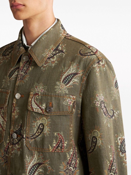 paisley-print denim shirt jacket