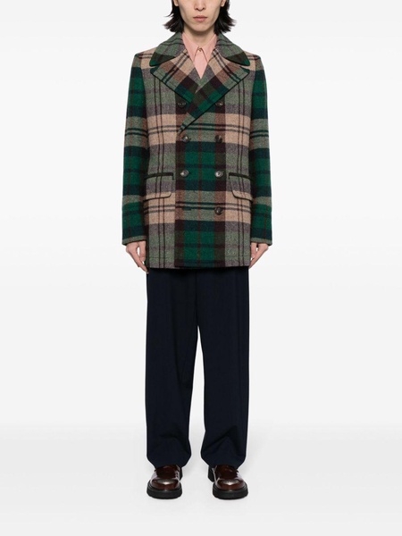 tartan-check virgin wool double-breasted coat