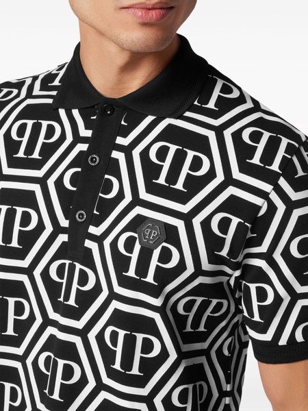 monogram-print cotton polo shirt