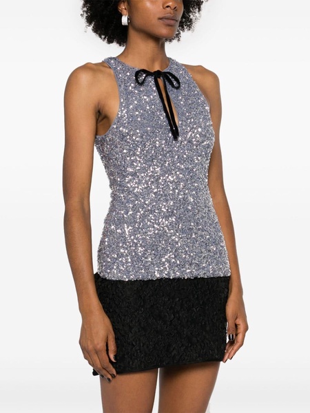 sequined split-neck top