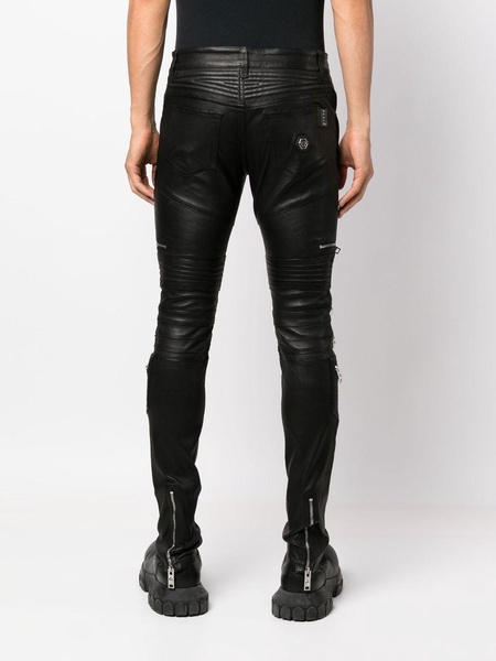 zippered leather biker trousers