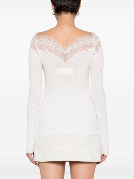 lace-panel knitted top