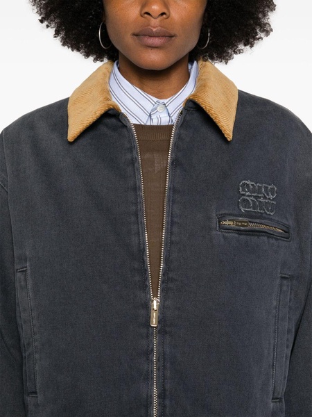 corduroy-collar padded denim jacket