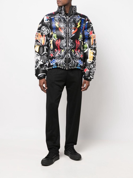 Skull and Plein print puffer jacket