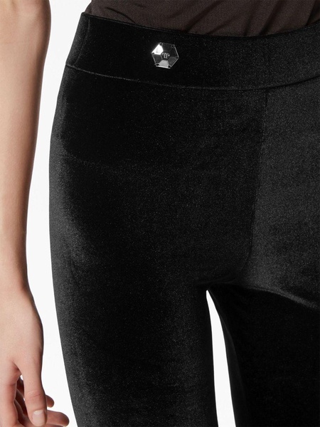 logo-plaque velvet leggings