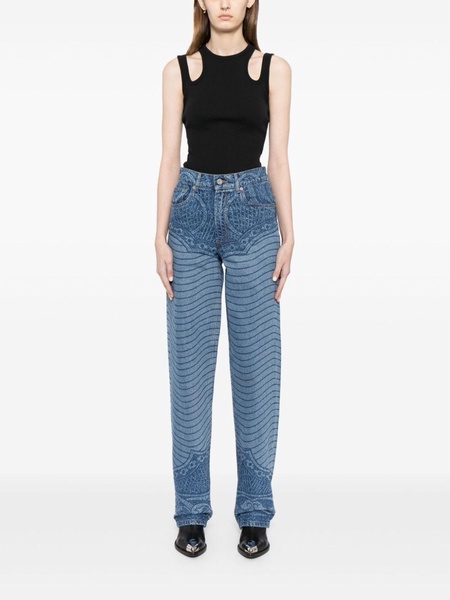 laser-print straight-leg jeans