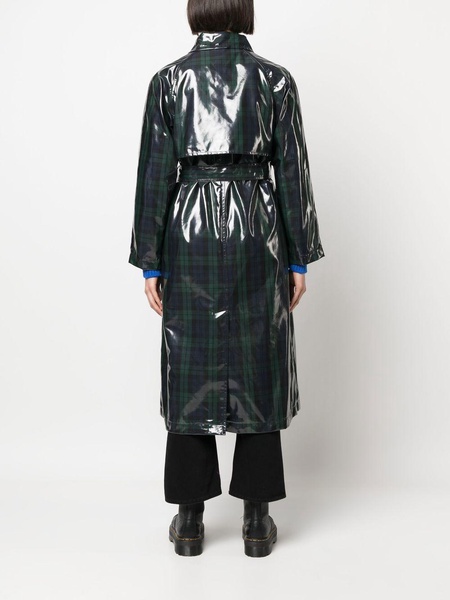 tartan-print trench coat